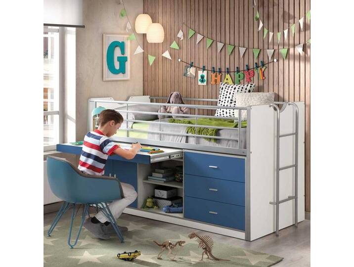 Kinder-Etagenbett mit Schreibtisch Stauraum von 4Home