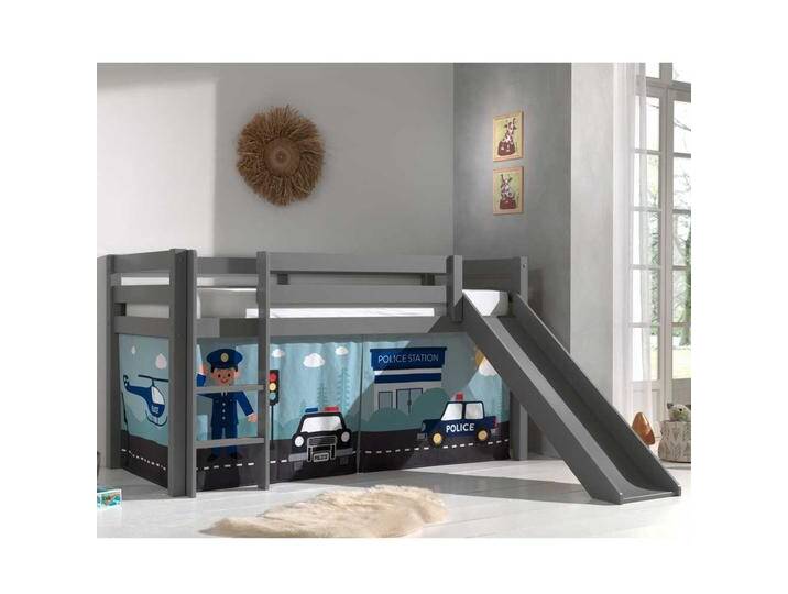 Kinder Halbhochbett inklusive Rutsche Vorhang mit Polizei Motiv von 4Home