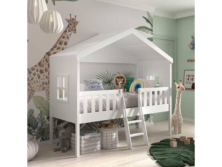 Kinder Hausbett weiß Skandi inklusive Leiter 202 cm hoch von 4Home