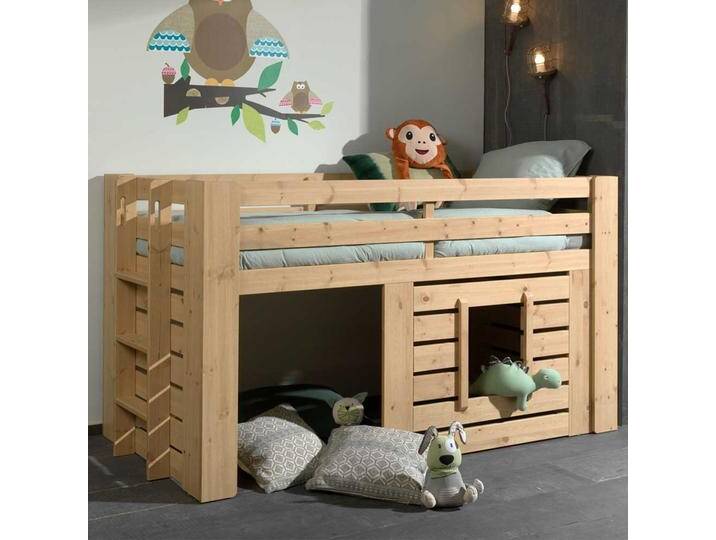 Kinder Hochbett mit Leiter aus Kiefer Massivholz lackiert mit Leiter von 4Home