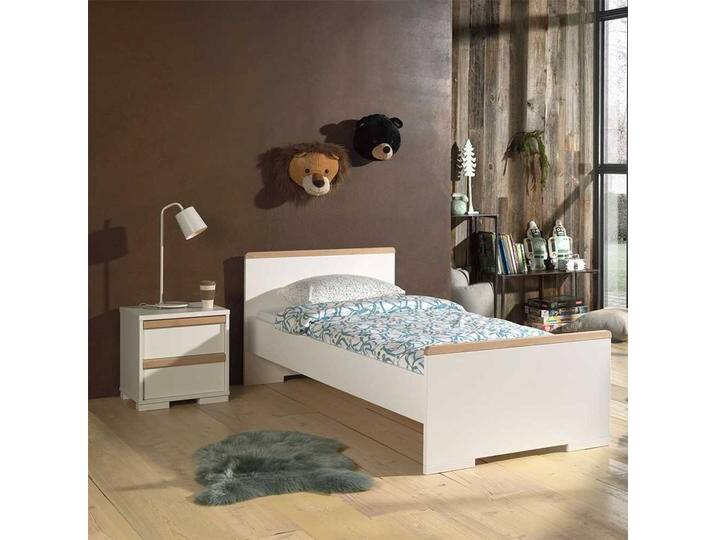 Kinder Jugendbett in Weiß und Buche Nachttisch (zweiteilig) von 4Home