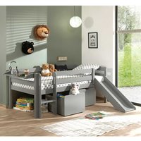 Kinder Spielbett in Grau inklusive Rutsche und Boxen von 4Home