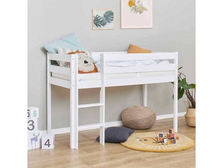 Kinderbett Halbhochbett in Weiß inklusive Leiter von 4Home