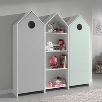 Kinderschrank Set in Mintgrün und Grau weißem Regal (dreiteilig) von 4Home