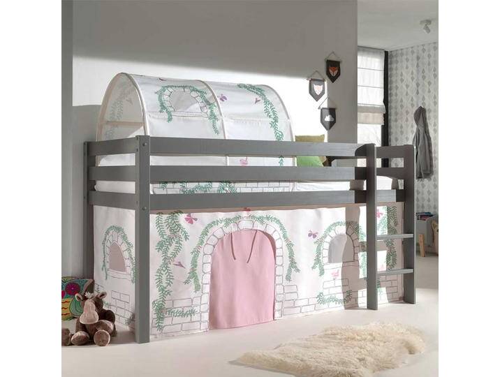 Kinderzimmer Bett in Grau und Rosa Vorhang und Tunnel von 4Home