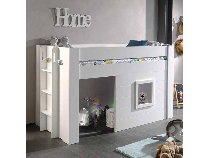 Kinderzimmer Halbhochbett in Weiß Leiter von 4Home