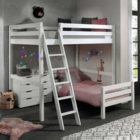 Kinderzimmer Stockbett aus Kiefer Massivholz Weiß Kommode von 4Home