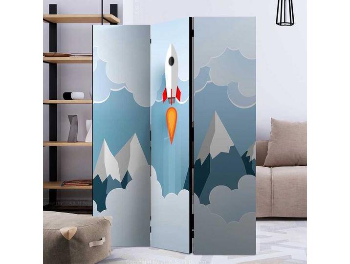 Kinderzimmer Trennwand in Bunt Wolken Motiv mit Rakete von 4Home