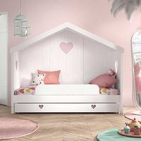 Kinderzimmerbett in Hausform - Weiß lackiert Herz Motive von 4Home