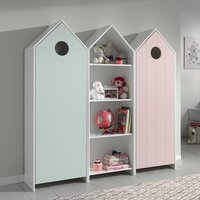 Kinderzimmerkleiderschrank Set in Mintgrün und Rosa Regal in Weiß (dreiteilig) von 4Home