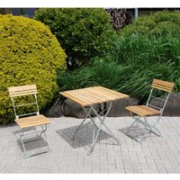 Klappbare Garten Sitzgruppe aus Robinie Massivholz Stahl in Zinkfarben (dreiteilig) von 4Home