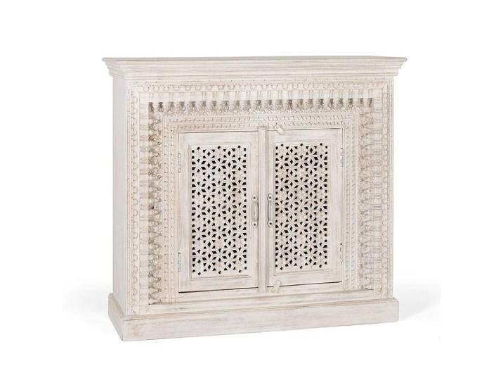 Kommode Massivholz Holzkommode mit Drehtüren in Holz White Wash von 4Home