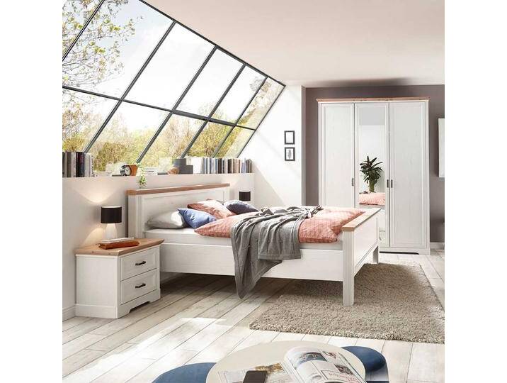 Komplettschlafzimmer Landhaus in Holzoptik Pinie weiß Wildeichefarben (vierteilig) von 4Home