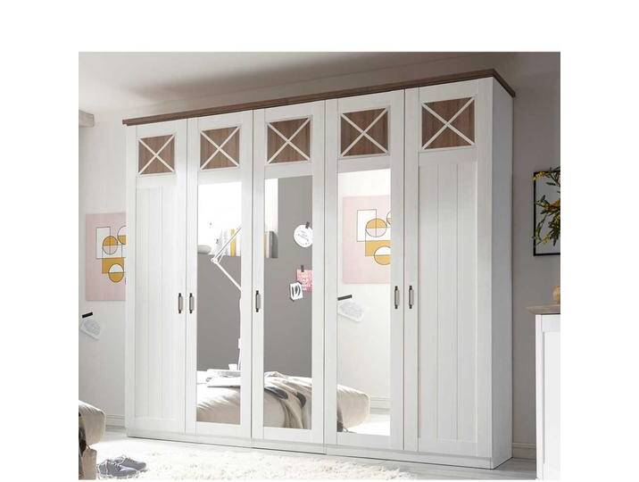 Landhaus Kleiderschrank in Weiß Pinie Trüffelfarben von 4Home