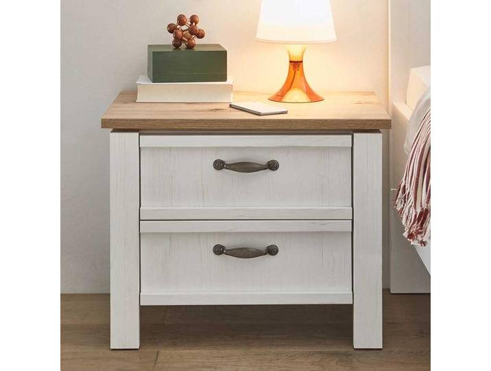 Landhaus Nachtschrank in Weiß und Eichefarben Soft Close von 4Home