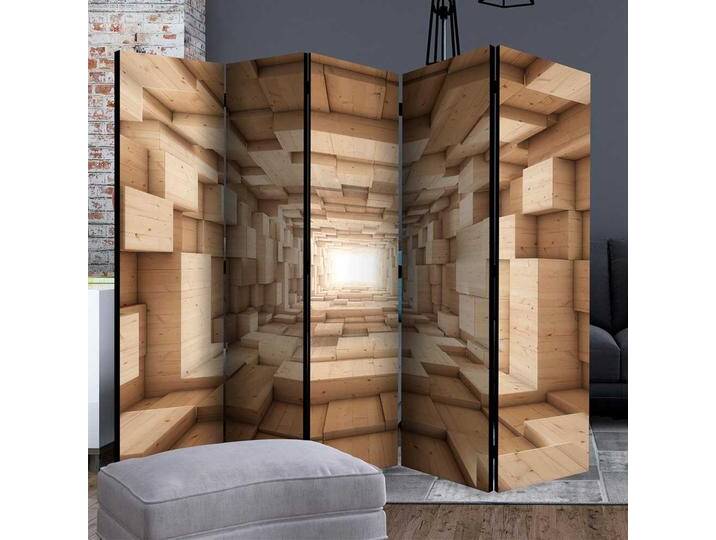 Leinwand Paravent mit Holzmuster fünf Elementen von 4Home