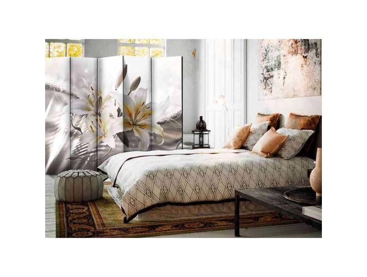 Leinwand Paravent mit Lilien Motiv Weiß und Grau von 4Home