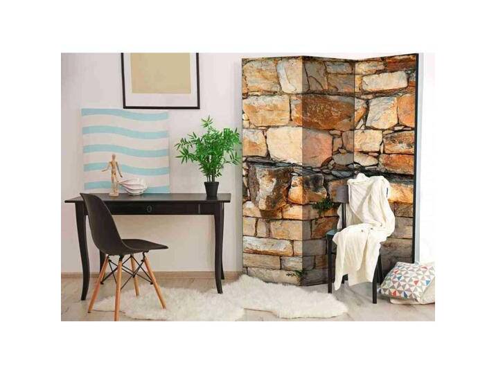 Leinwand Paravent mit Natursteinmauer Motiv 3 Elementen von 4Home