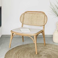 Lounge Sessel in Beige Rattangeflecht und Ulme Massivholz von 4Home