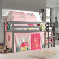 Mädchen Spielbett in Grau und Rosa Leiter und Stofftunnel von 4Home