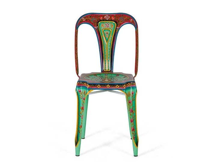 Metallstuhl Kuechenstuhl aus Metall mit Blumen Motiv (2er Set) von 4Home