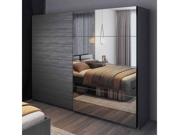 Moderner Spiegel Schwebetürenschrank in Eiche Grau 2 türig von 4Home