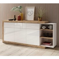 Modernes Sideboard in Eiche Holzoptik verwittert Weiß Hochglanz von 4Home