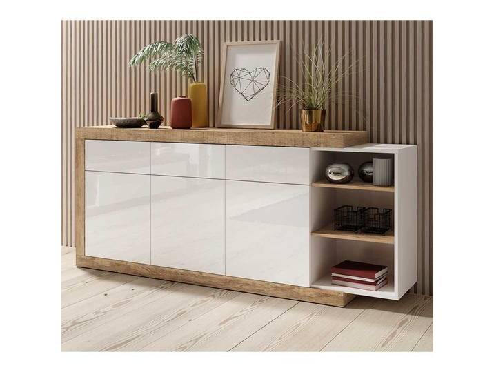 Modernes Sideboard in Eiche Holzoptik verwittert Weiß Hochglanz von 4Home
