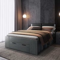 Modernes Stauraum Bett in Eiche Grau und Schwarz 146 cm breit von 4Home