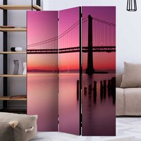 Paravant Leinwand in Pink und Violett Abendstimmung mit Brücke von 4Home