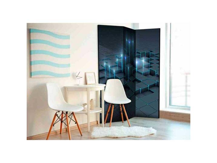 Paravent aus Leinwand und Massivholz mit geometrischen Formen von 4Home