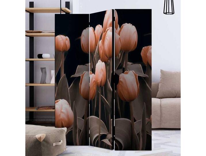 Paravent in Aprikot Grau Schwarz Tulpen Motiv von 4Home