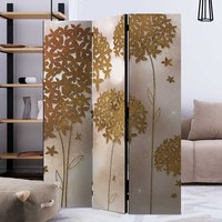 Paravent mit Blumen Motiv Goldfarben Landhausstil von 4Home