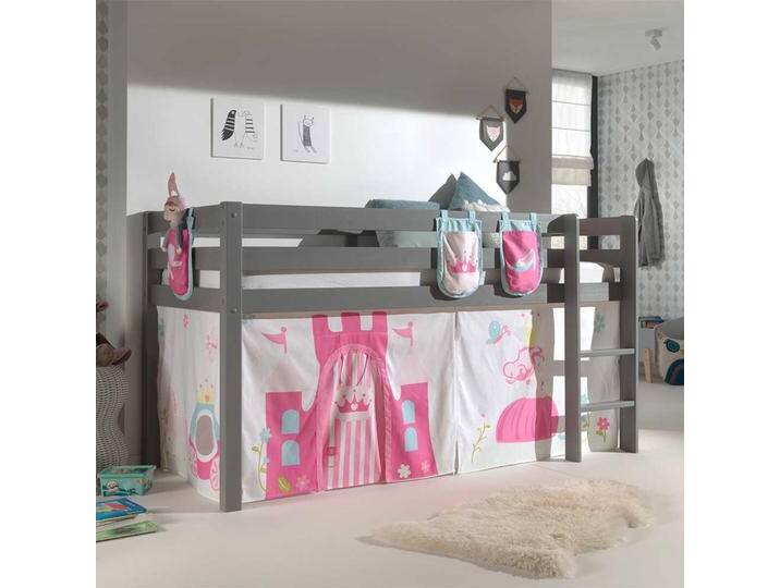 Prinzessinnenbett in Grau Pink Rosa Leiter und Vorhang von 4Home