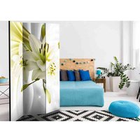 Raumtrenner aus Leinwand und Massivholz mit Lilien Motiv von 4Home