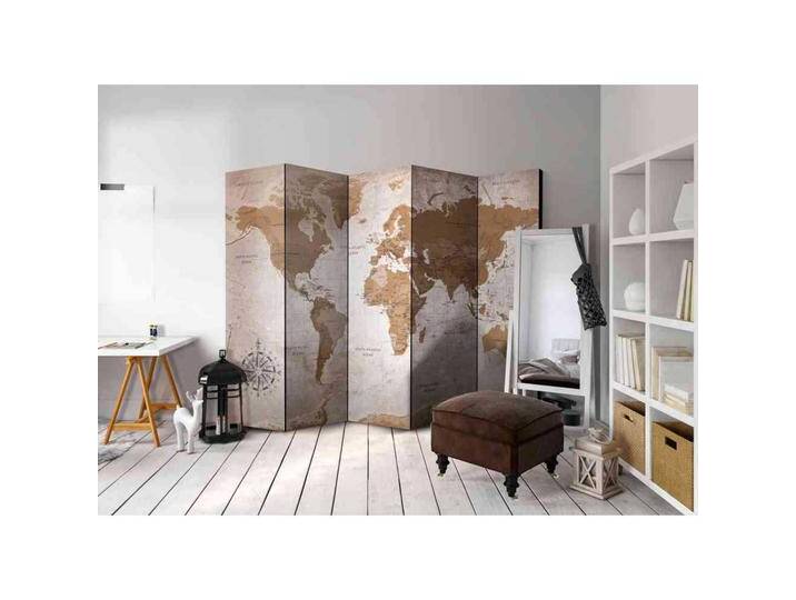 Retro Design Paravent mit Weltkarten Motiv 225 cm breit von 4Home
