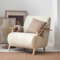 Retro Stil Sessel mit Holz Armlehnen Chenillegewebe Bezug von 4Home