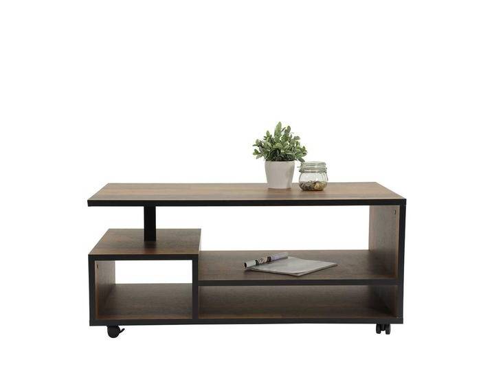 Rollbarer Couchtisch in Schwarz und Altholz Optik 110 cm breit von 4Home