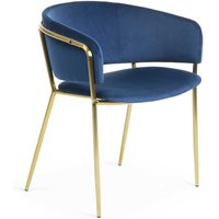 Samt Armlehnenstühle in Blau Metallgestell in Goldfarben (2er Set) von 4Home