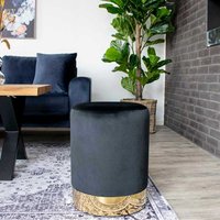 Samt Beistellhocker in Schwarz und Messingfarben Retrostil von 4Home