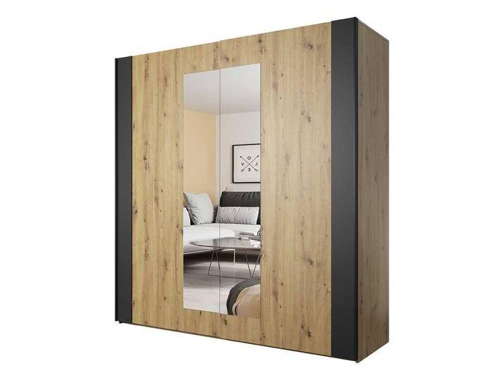 Schiebetürschrank mit Spiegel in Wildeichefarben und Schwarz 200 cm breit Schiebetürschrank mit Spiegel in Wildeichefarben und Schwarz 200 cm breit von 4Home