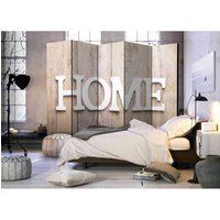 Schlafzimmer Paravent mit Home Aufschrift auf Holzwand Optik 225 cm breit von 4Home