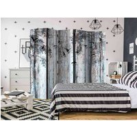 Schlafzimmer Raumteiler mit Wald Motiv und Vögeln Grau und Schwarz von 4Home
