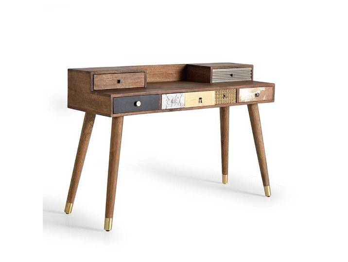 Schreibtisch Designschreibtisch aus Massivholz mit Metallgriffen von 4Home