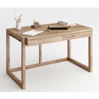 Schubladen Schreibtisch aus Wildeiche Massivholz Bügelgestell von 4Home