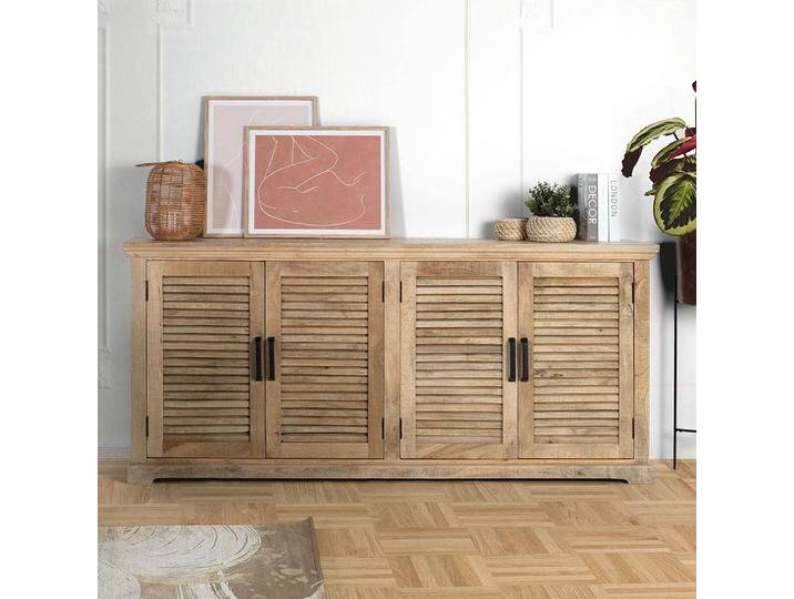 Sideboard Kommode in Mangoholz Naturfarben mit Lamellen Türen von 4Home