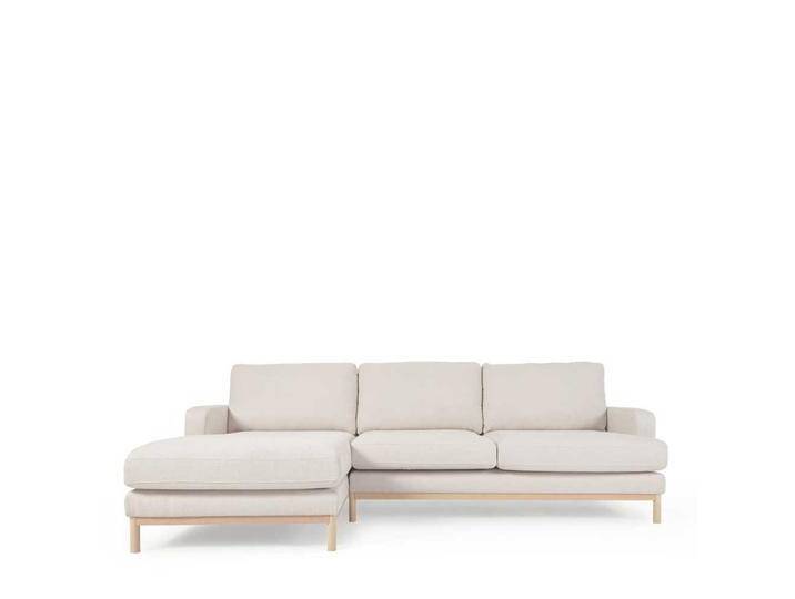 Skandi Design Eckcouch in Cremefarben Vierfußgestell aus Holz von 4Home