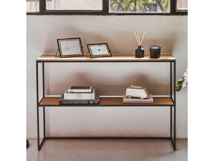 Skandi Garderobentisch in Eichefarben & Schwarz Bügelgestell von 4Home