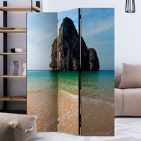 Spanische Trennwand aus Leinwand und Massivholz Strand Motiv von 4Home