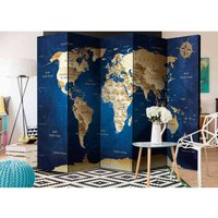 Spanische Trennwand mit Weltkarte und Kompass Beige und Blau von 4Home